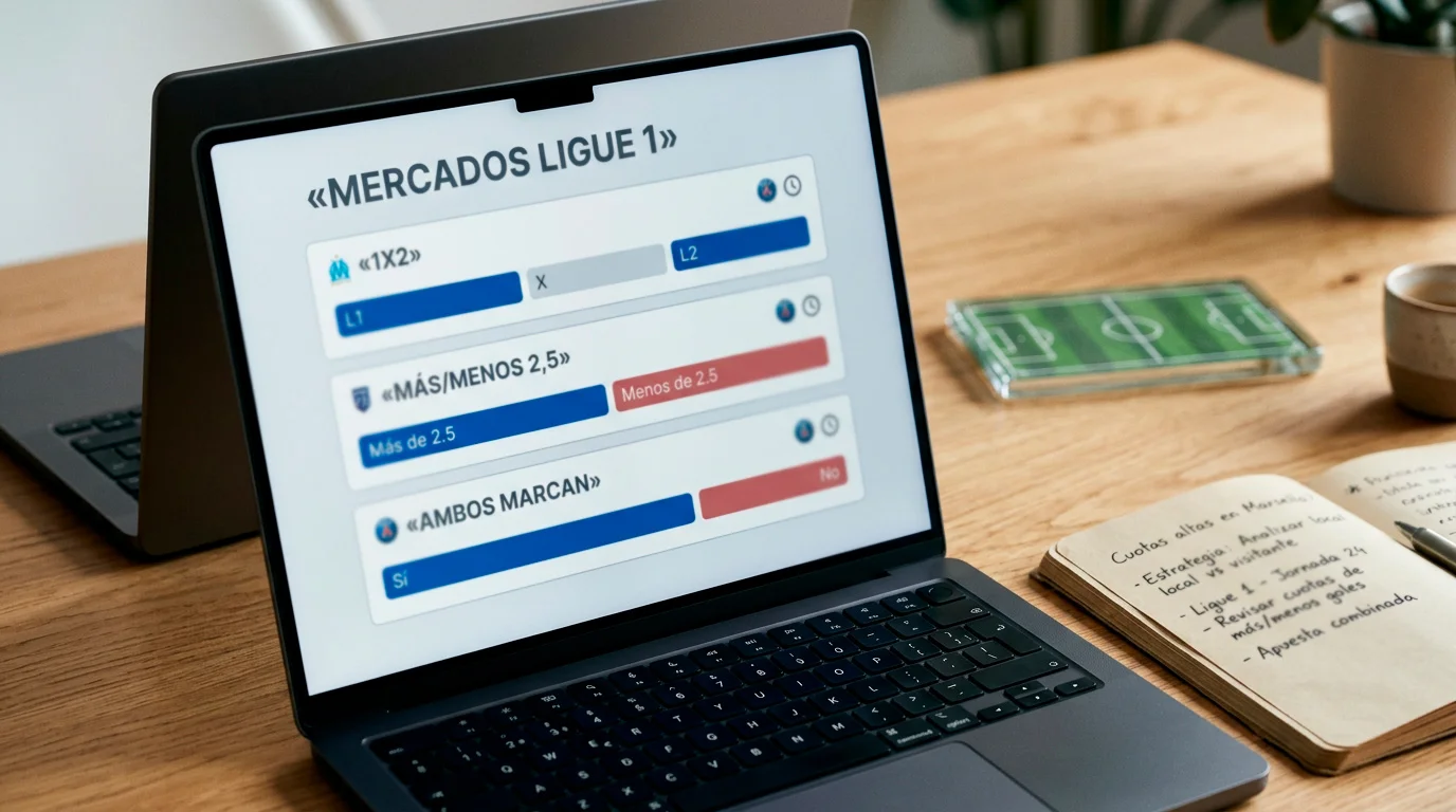 Tablero con gráfica sencilla que resume los mercados principales de apuestas en la Ligue 1